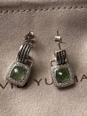 DAVID YURMAN Sterling Silver Albion Green Tourmaline & Diamond Drop Earrings